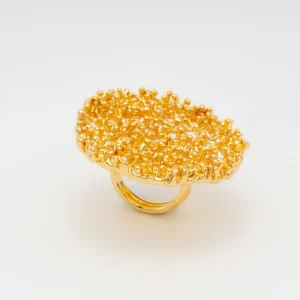 Anillo Mondrago L motivo CORAL REDONDO de LATÓN BAÑADO EN ORO (AJUSTABLE)